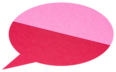 Pink red layered blank cut out paper cardboard speech bubble of round elliptical shape with copy...