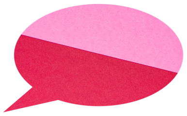 Pink red layered blank cut out paper cardboard speech bubble of round elliptical shape with copy space for text on transparent or white background
