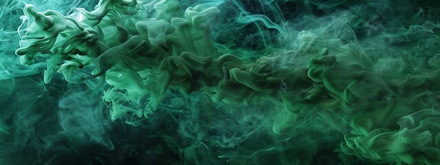 Fototapeta na wymiar A dark green smoke effect with swirling patterns of fog and mist, creating an ethereal atmosphere for a fantasy themed background