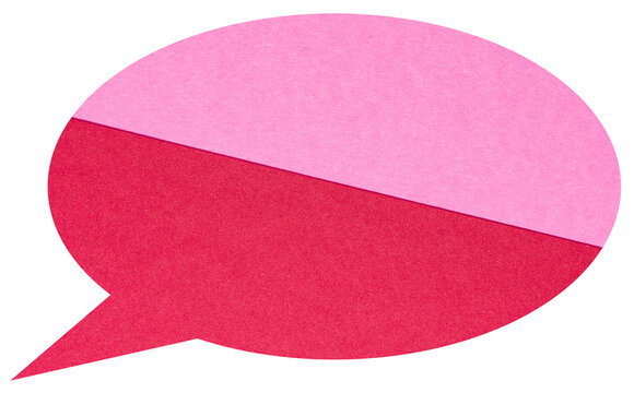 Pink red layered blank cut out paper cardboard speech bubble of round elliptical shape with copy space for text on transparent or white background
