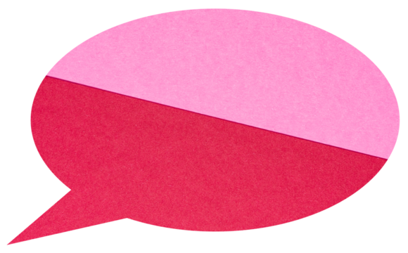 Pink red layered blank cut out paper cardboard speech bubble of round elliptical shape with copy space for text on transparent or white background
