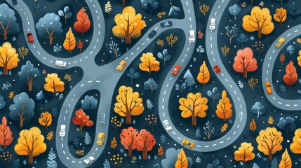 Suitable for textile, wrapping paper, children's play mat, board games and etc. There are cartoon roads and cars on the seamless background.