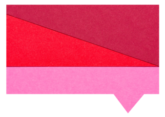 Pink red layered blank cut out paper cardboard speech bubble of rectangular shape with copy space for text on transparent or white background
