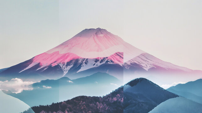 Monte Fuji  - arte no estilo colagem