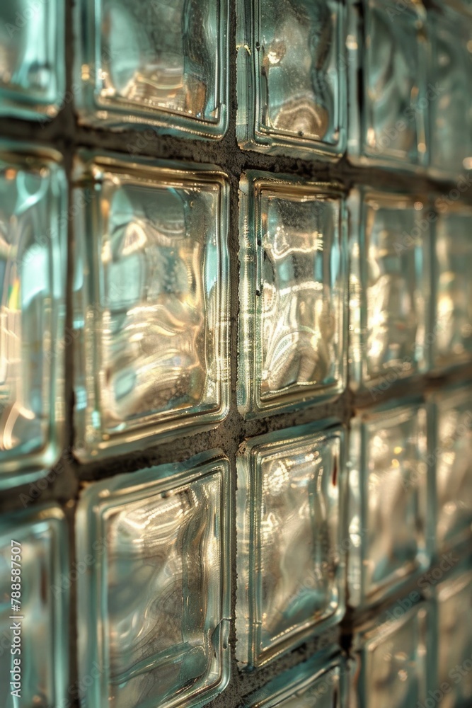 Poster close up of a glass block wall, suitable for architectural design projects