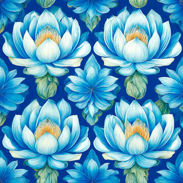 Vintage seamless pattern of Victorian wallpaper and lotus flowers.