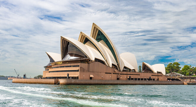Sydney, New South Wales, Australia; February 23, 2024: View of the Sydney Opera House from a ferry