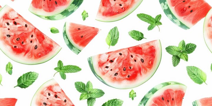 Fresh watermelon slices with mint leaves, perfect for summer designs