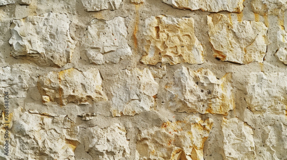 Poster detailed shot of a stone wall with a clock, suitable for backgrounds or time-related concepts
