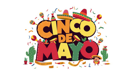 CINCO DE MAYO, text isolated on transparent, PNG background, Generative ai