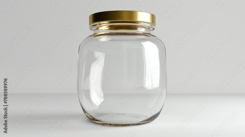 Poster a simple clear glass jar with a shiny gold lid. perfect for various diy projects and home decor