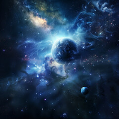 Blue space, space gas, planets, starlight Milky Way, nebula