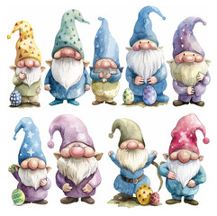 Gnomes cute character watercolor clipart set. Adorable swedish gnomes