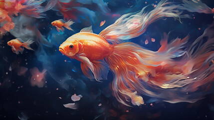 Illustration de poissons. Animal, océan et mer. Poisson coloré, fond marin. Écaille, nageoire, branchie. Fond pour conception et création graphique. 