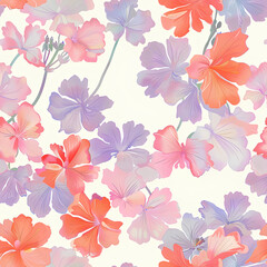  Soft Pastel Hibiscus Pattern, Delicate Floral Illustration