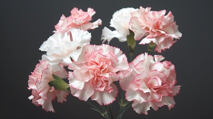 A delightful cluster of white pink carnations