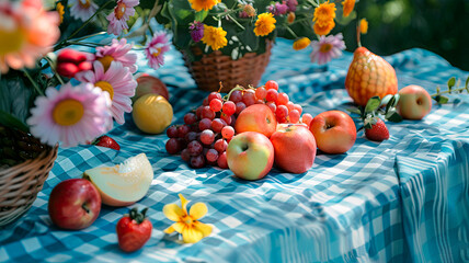 Obraz na płótnie Canvas picnic with fruit in the park. selective focus.