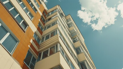 A tall building with numerous windows, perfect for architectural designs