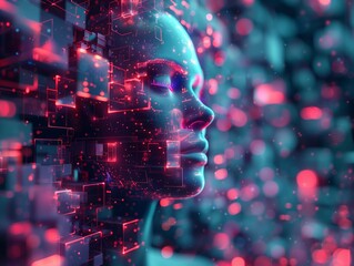 Artificial Identity, virtual space 3D ultra dynamic VR blockchain concept