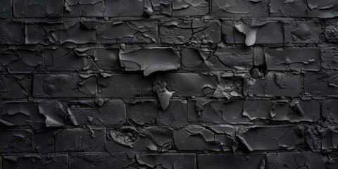 Weathered black brick wall with peeling paint. Suitable for urban backgrounds