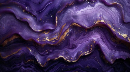 A royal marble texture in deep purple intricately veined with gold and adorned with purple silk.  - obrazy, fototapety, plakaty