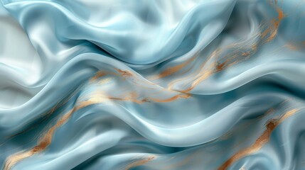 A serene marble background in sky blue with light gold veins and sky blue silk.  - obrazy, fototapety, plakaty