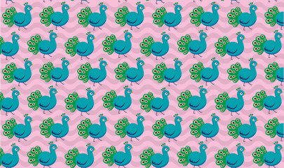 Peacock vector illustration, simple cartoon peacock in green tones pattern, background, texture