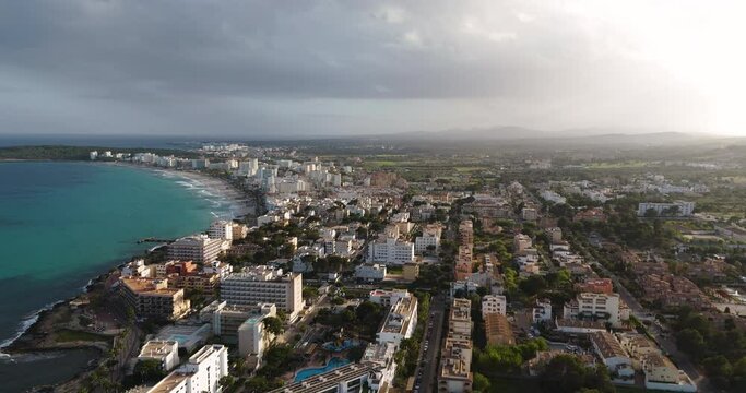 drone aerial from the city of calla millor at Mallorca