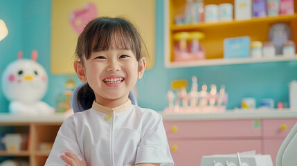Portrait of smiling Asian girl in pediatric dental clinic