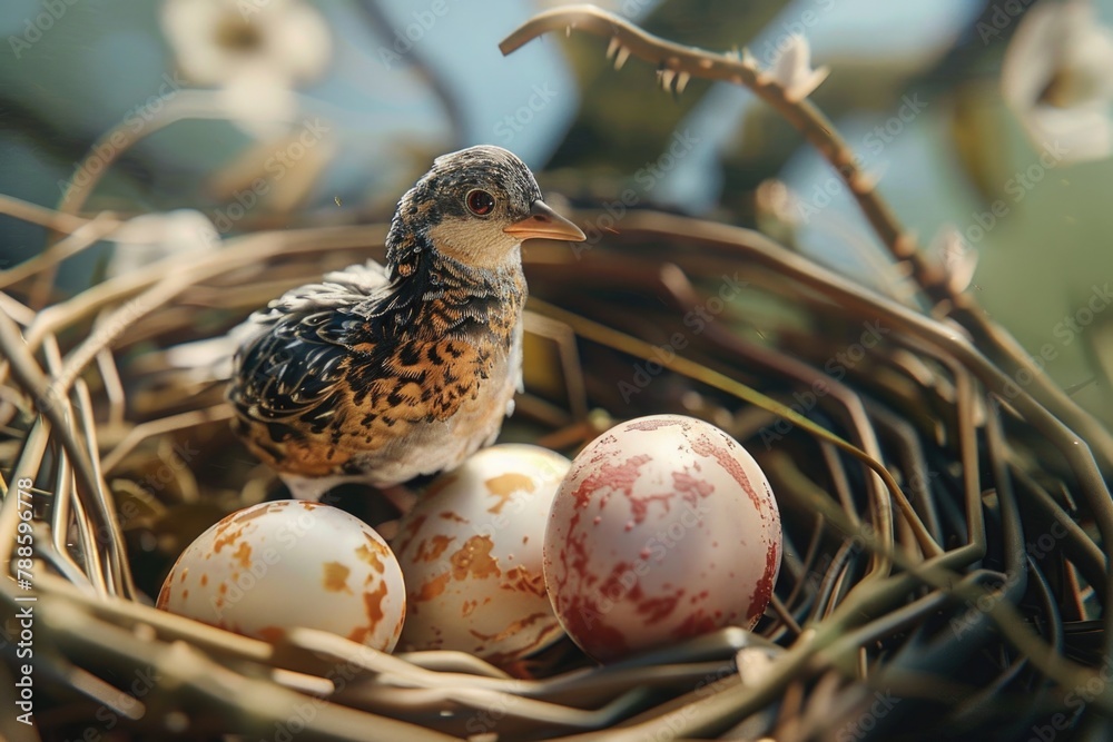 Aufkleber a bird sitting in a nest with eggs. perfect for nature and wildlife concepts