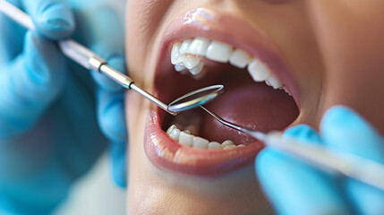 dental clinic, the doctor examines the patient's teeth