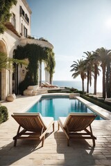 Fototapeta premium Seafront Cottage with Mediterranean Architecture