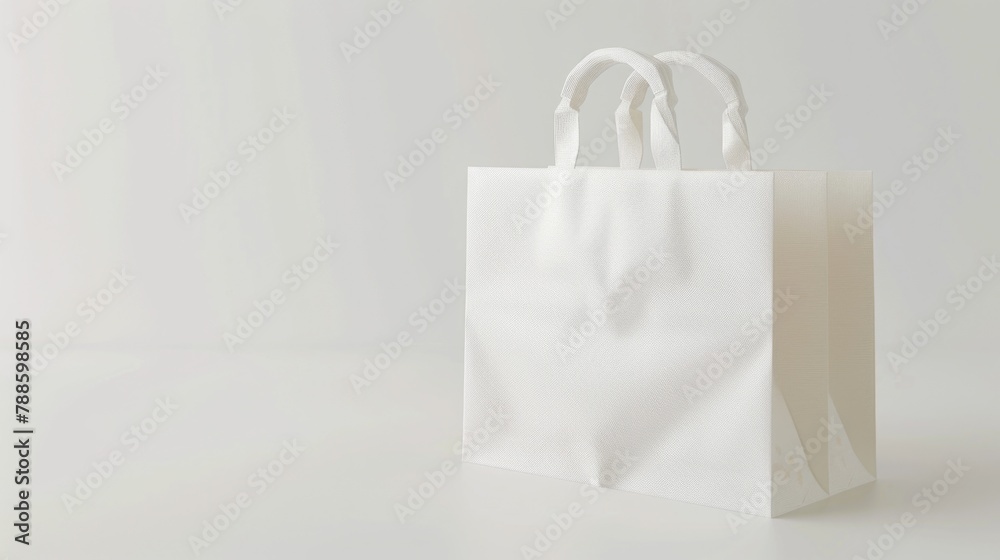 Poster a white paper bag placed on a table, suitable for various concepts