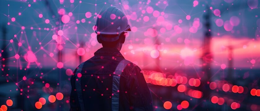 Engineer amidst Digital Synapses—A Vision of Future Construction. Concept Future Construction, Engineer, Digital Synapses, Innovation, Technology