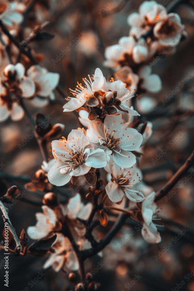 Poster close up of flowers on a tree. suitable for nature backgrounds