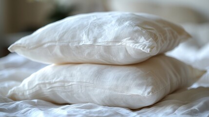 Two Pillows Stacked on Bed