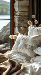 Bed Covered With Multiple Pillows