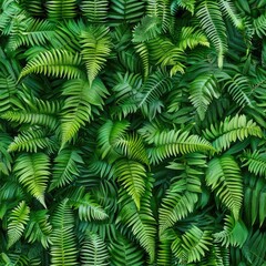 Seamless pattern of lush green fern leaves