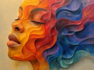 Rainbow colors swirl airbrush face futuristic style abstractionism