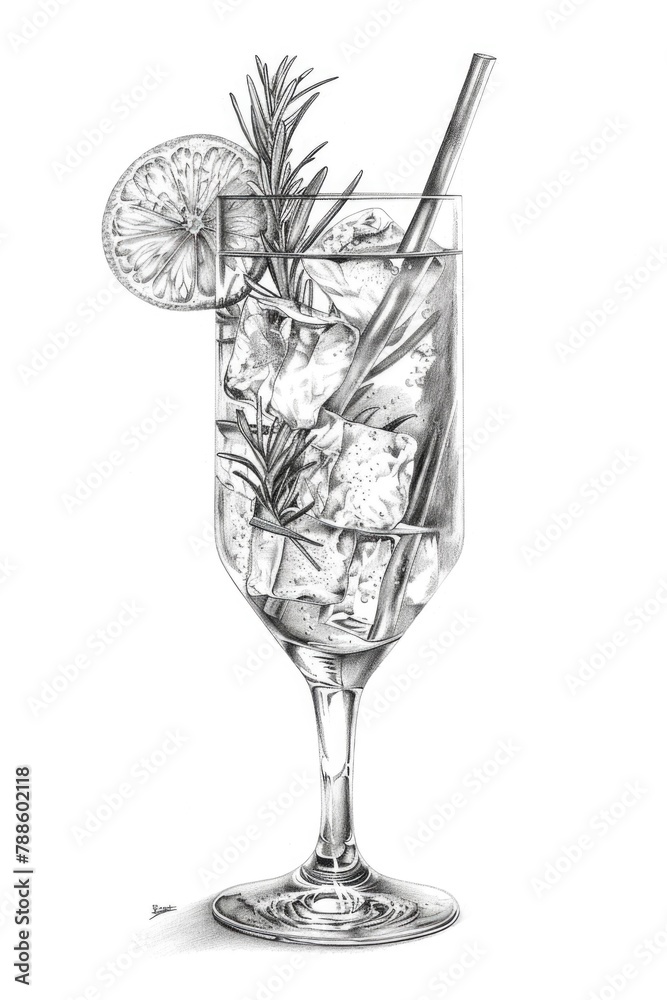Poster refreshing glass of drink with a slice of lemon, perfect for beverage concepts