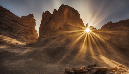 Sunlight shining through majestic rock formation - Powered by Adobe