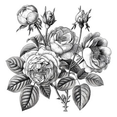 Vintage Style Rose Drawing with Fine Detail
