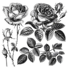 Vintage Style Rose Drawing with Fine Detail