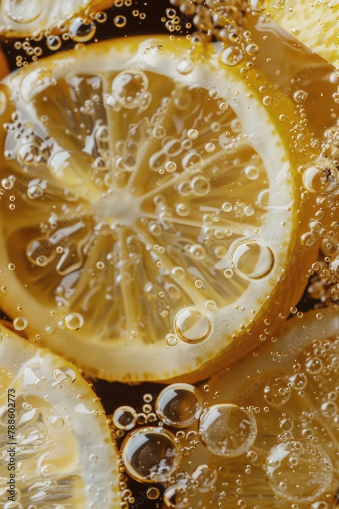 Poster fresh lemon slices up close. perfect for food and beverage concepts
