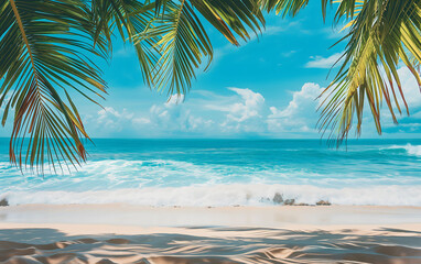 Exotic Coastal Landscape with Palm Silhouette