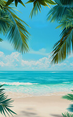 Exotic Coastal Landscape with Palm Silhouette