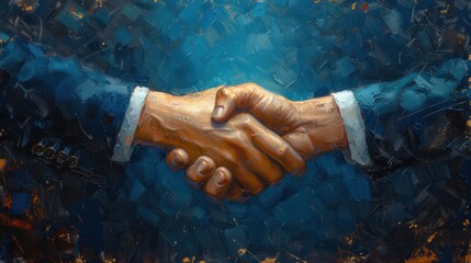 Two People Shaking Hands in Painting