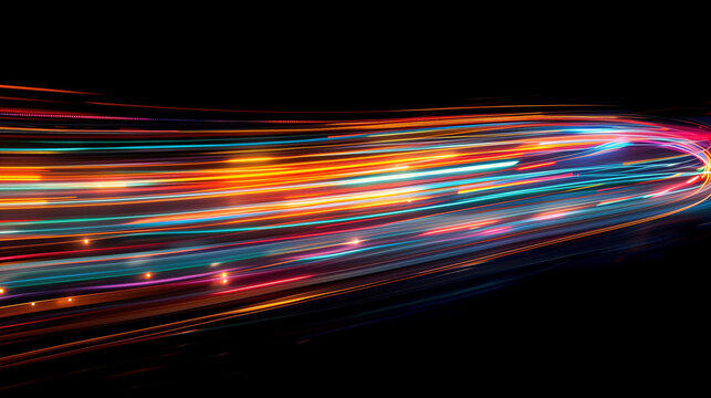 Speed motion, Waves High speed light trails in motion, glow lines, Colorful light trails with motion effect. Car high speed light lines, dynamic and high speed abstract background of city highway, Ai 