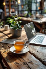 As a remote worker, freelancer, and digital nomad, each sip and click symbolizes progress and entrepreneurial spirit, blending productivity with tranquility effortlessly. Office afternoon tea. 