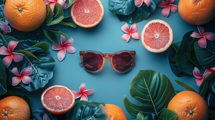 Sunglasses Surrounded by Oranges and Leaves